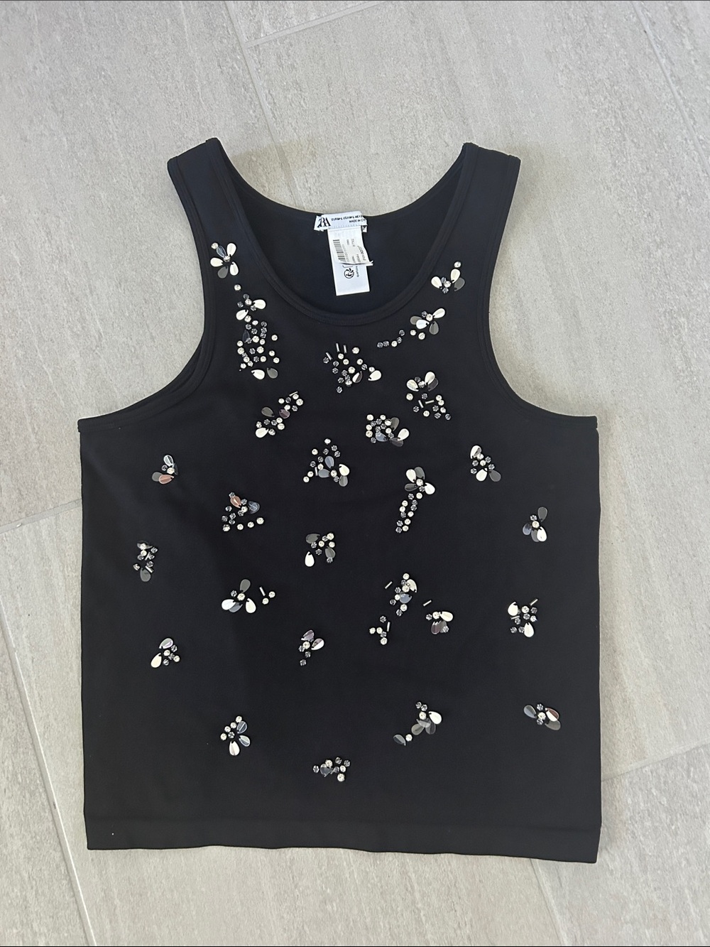 ZARA  Embellished Black Beaded /Stones  Tank. Size Medium. Like new. 20” long